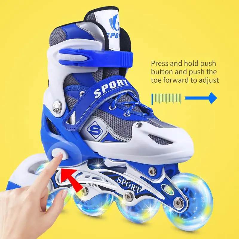 Children Roller Skates Shoes Skating Shoes Kids Single Row Children's Roller Skates Boy's Girl's Size Adjustable 4 Wheels Flash for Roller Skating Shoes Set