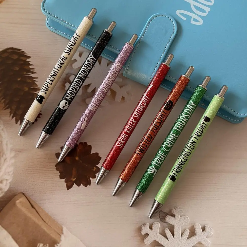 

7Pcs Christmas Halloween Glitter Pen 0.7MM Fine Point Retractable Writing Ballpoint Pen School Student Stationery Party Gift