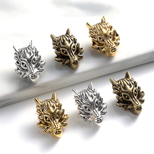 10Pcs 18x13mm Bronze Dragon Head Metal Beads Antique Silver Plated Gold  Spacer Beads For Jewelry Making