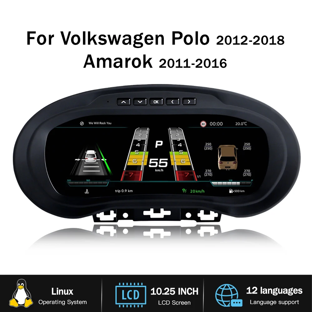 Cabina Virtual Digital para Volkswagen POLO, Panel de Instrumentos LCD 2012-2018, Reproductor Multimedia, Tablero, Velocímetro, Pantalla 1