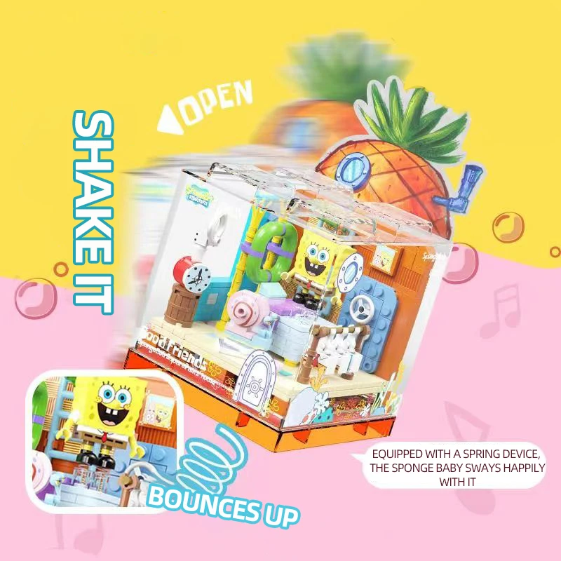 Spongebob Building Blocks Patrick Star Krusty Krab Squidward Tentacles Room Model Bricks Set Desktop Ornaments Kids Toys Gifts 5