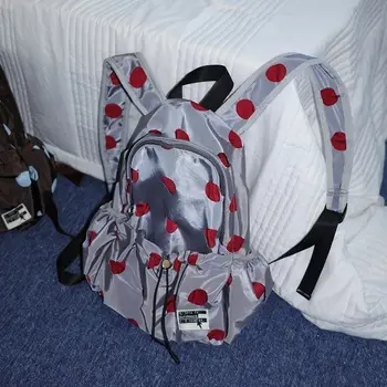 Zaino a pois di grande capacità, borsa da scuola per studenti, borsa con coulisse riflettente per libri, borsa da donna, cartella scolastica