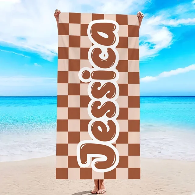 Custom Brown Checkered Beach Towel 1 | ustom Brown Checkered Beach Towel 7