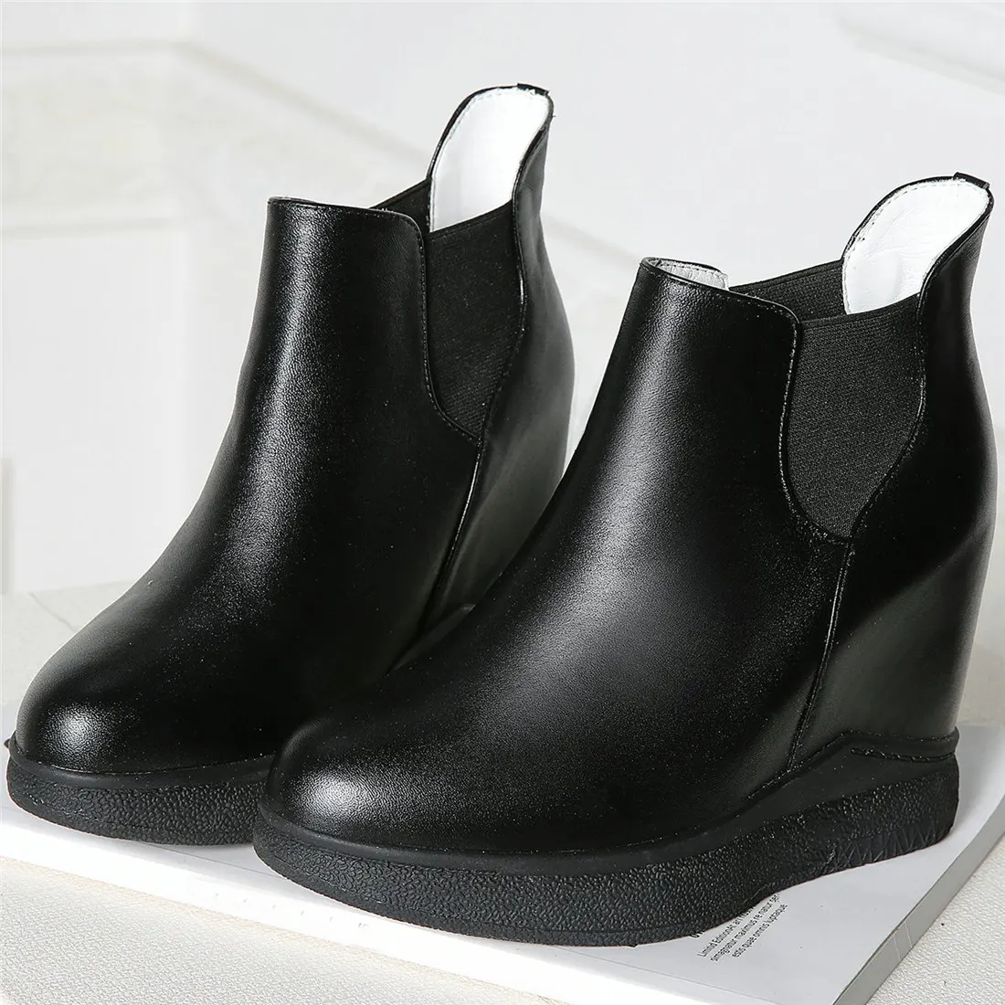 Plus Size Shoes Women Genuine Leather Platform Wedges High Heel Vulcanized Shoes Female Round Toe Sneakers Casual Shoes Big Size