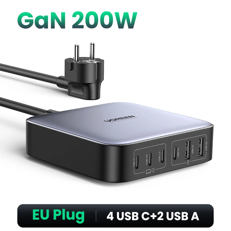 UGREEN 200W GaN Charger Desktop Laptop Fast Charger 6 in 1 Adapter