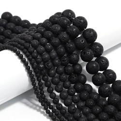 Natural Stone Round Beads - Tiger Eye, Amethyst, Agate, Jade for Jewelry Making & DIY Projects (Volcanic stone)