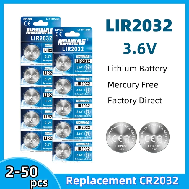 2-50PCS LIR2032 Rechargeable Battery 3.6V Replacement CR2032 Lithium Ion Battery 40mAh Lithium Cell Coin Batteries