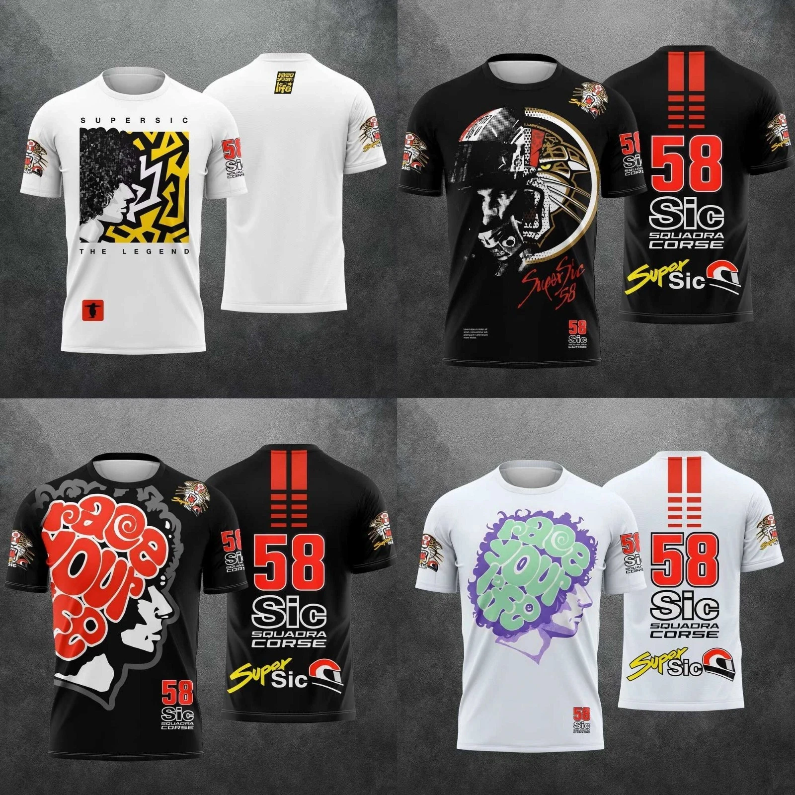 2026 Super Sic # 58 Marco Simoncelli Motorrad-Print Kurzarm-T-Shirt für Eltern und Kinder, lässige Sommer-T-Shirts, Familien-Partnerlook