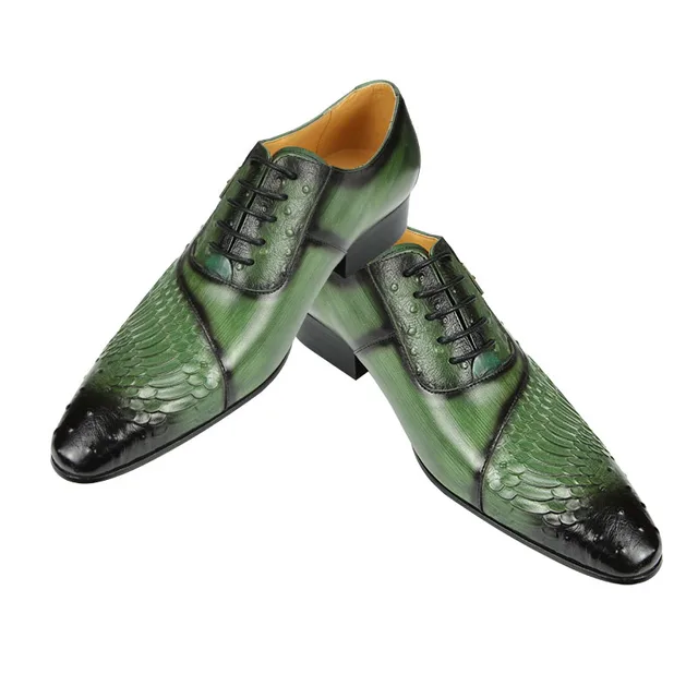 Chaussures Oxford de luxe pour hommes, imprimés, Style classique, robe en cuir, chaussures formelles à lacets, vert, noir, bout pointu 5