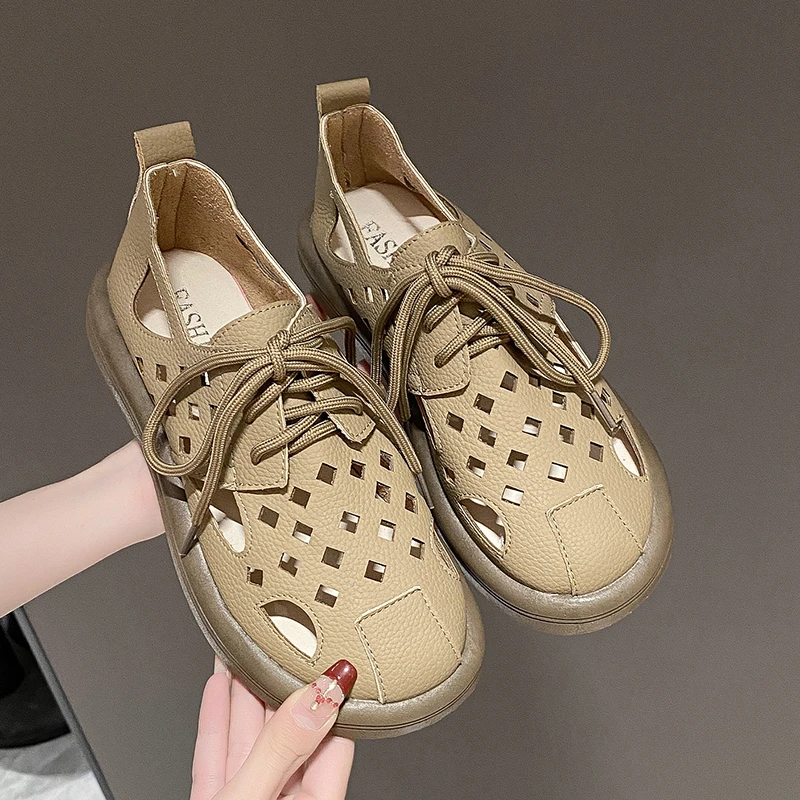 

Босоножки женские дышащие с вырезами, модная повседневная обувь на толстой подошве, лето 2024