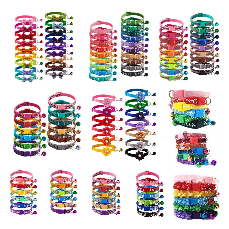 

Wholesale Cat Collar 50 PCS With Bell Safety Breakaway Quick Release Small Dog Kitten Collier Chain Flower Bowknot for Teddy New