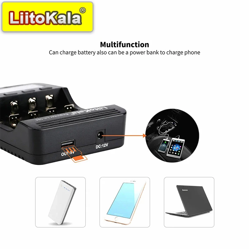 LiitoKala Lii-500 3.7V 3.85V Li ion 1.2V Ni MH rechargeable LED display 0.3A 0.5A 0.7A 1.0A 12V2A 18650 Smart Charger USB output battery charger