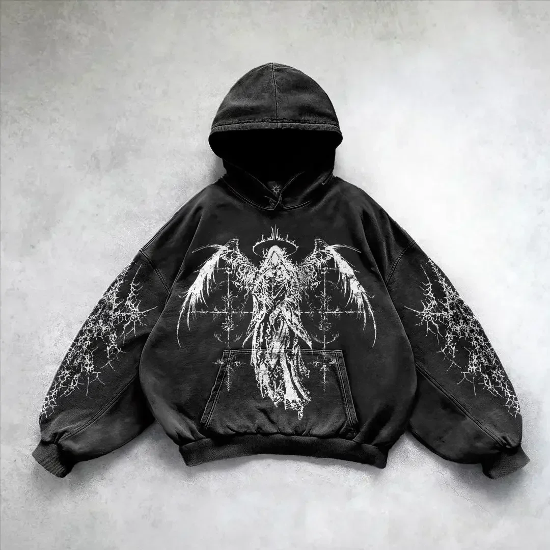 Y2k gothic dark female warrior hoodies men oversized sweatshirt couples punk tops streetwear goth harajuku women men clothing