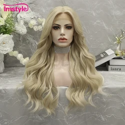 Imstyle Ash Blonde Wig Syntehtic Lace Front Wig T Part Lace Wig Natural Hairline Wigs For Women Heat Resistant Fiber Daily Wig