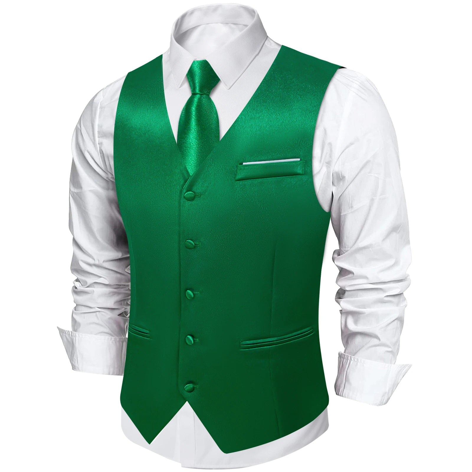 Solid Satin Suit Vest Tie Set Black White Blue Red Men's Wedding Tuxedo Business Waistcoats Luxury Prom Social Sleeveless Jacket 4