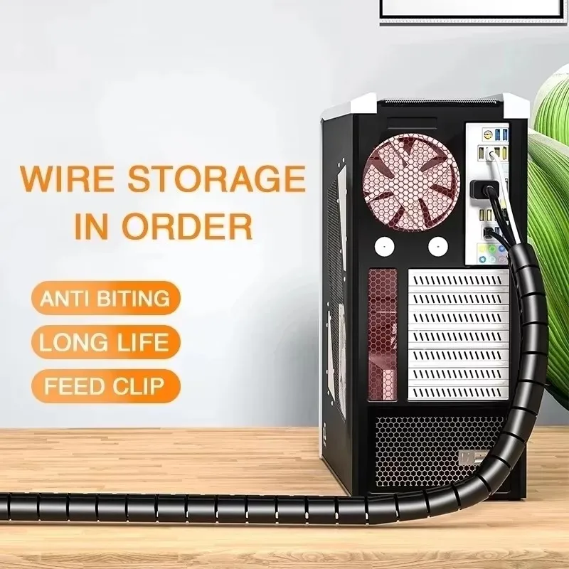2M Flexible Spiral Cable Wire Protector Organizer Computer Cord Protective Tube Clip Management Tools 16/10mm cable organizer cable protector cable wire protector