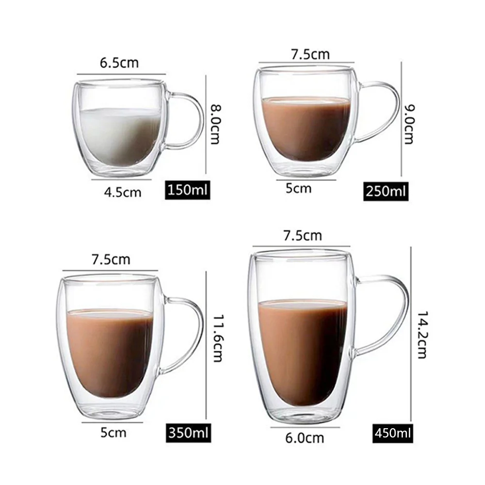 1Pcs 80-450ML Double Coffee Glasses Double Insulated Cups for Hot & Cold Coffee Milk Transparent Mug With Handle coffee glass cup glass mug heat resistant coffee glass cup glass cup glass coffee mug glass tumbler