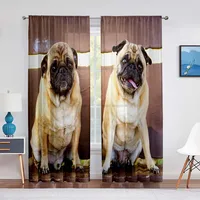 Cute Puppy Pug Dog Twins Tulle Curtains for Living Room Bedroom Home Kitchen Animals Window Sheer Voile Curtains Chiffon Drapes 1