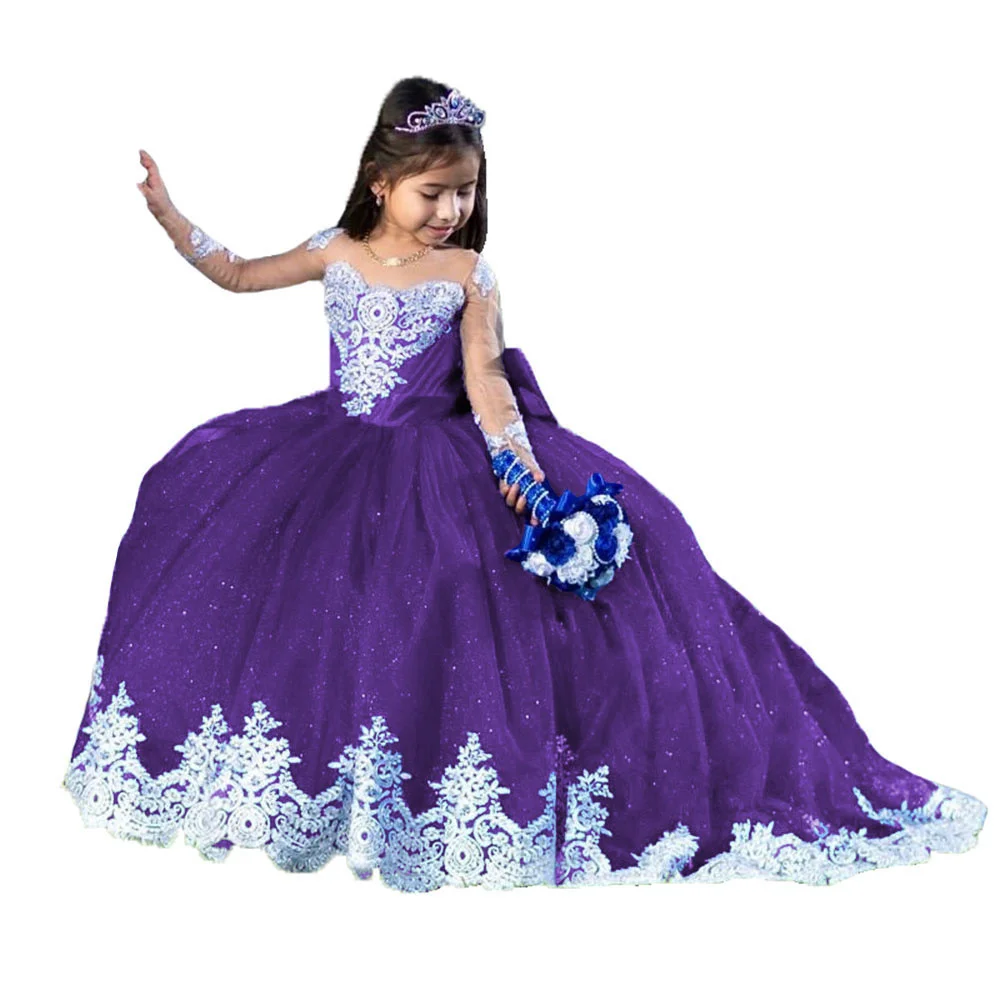 Adela Lace High-Low Pageant Dress – Lavender Ball Gown With Train, Flower Girl Or Communion Dress