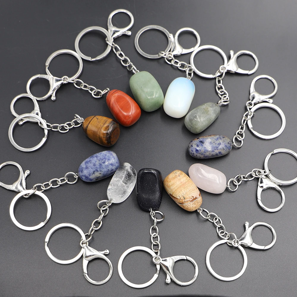 

Fashion Irregular Keychain Natural Good Quality Stone Opal Crystal Stainless Steel Carnelian Jewelry Ornament Gift Custom 3Pcs