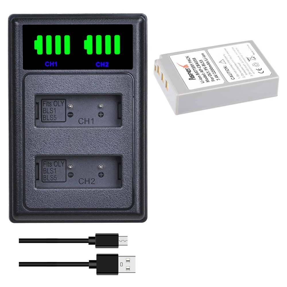 Batteria 2200Mah Ps-Bls5 Bls50 Con Caricabatterie Ps Bls5 Per Olympus Pen Bls-50, E-Pl2, E-Pl5, E-Pl6, E-Pl7, E-Pm2, Om-D, E-M10 Ii