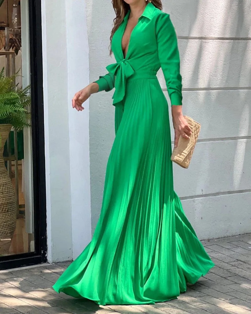 

Jumpsuit Women Autumn New Long Sleeve Solid Sexy V-neck Bow Vacation Long Pants Temperament Fashion Elegant Playsuit Bodysuit