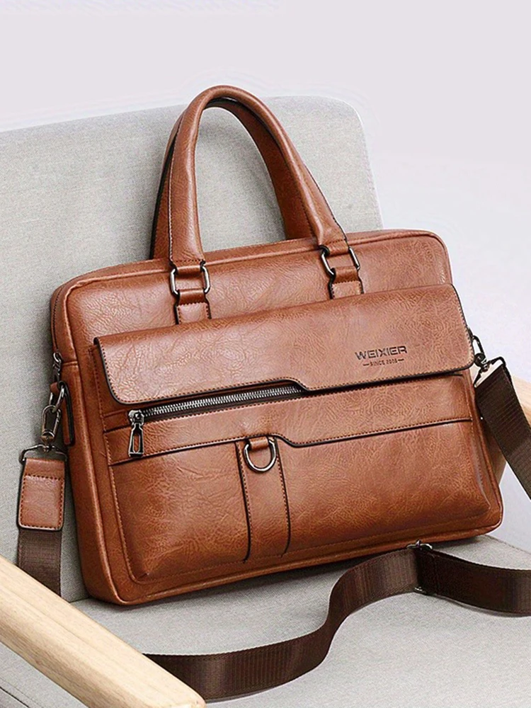 Retro Men's Briefcase Business Handbag PU Leather Computer Bag for 14 inch Laptop Shoulder Bag Messenger laptop bag leather briefcase