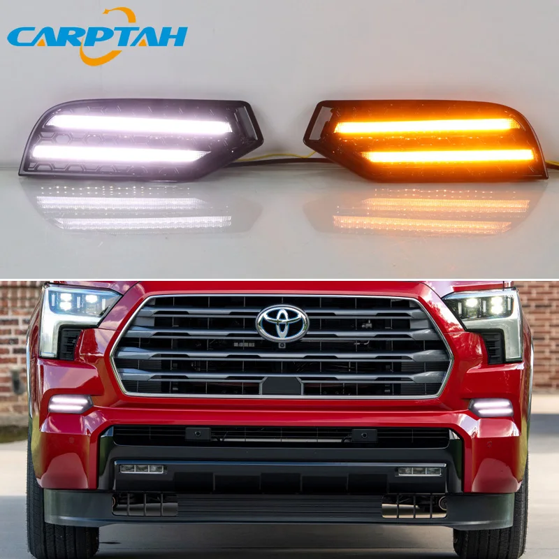 

2pcs For Toyota Sequoia 2022 2023 LED Daytime Running Light Waterproof Yellow Turn Signal Indicator Light Bumper DRL Fog Lamp