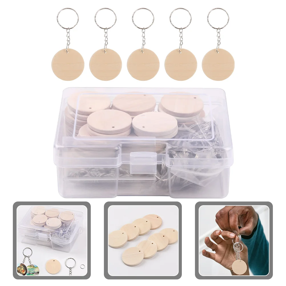 

Wood Chip Keychain Rings for DIY Wooden Pieces Decor Round Tags Children Present