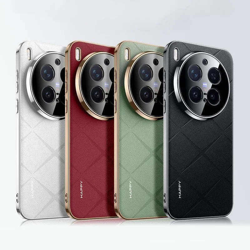 ELVEV Premium PU Leather Electroplated Camera Protection Phone Cover