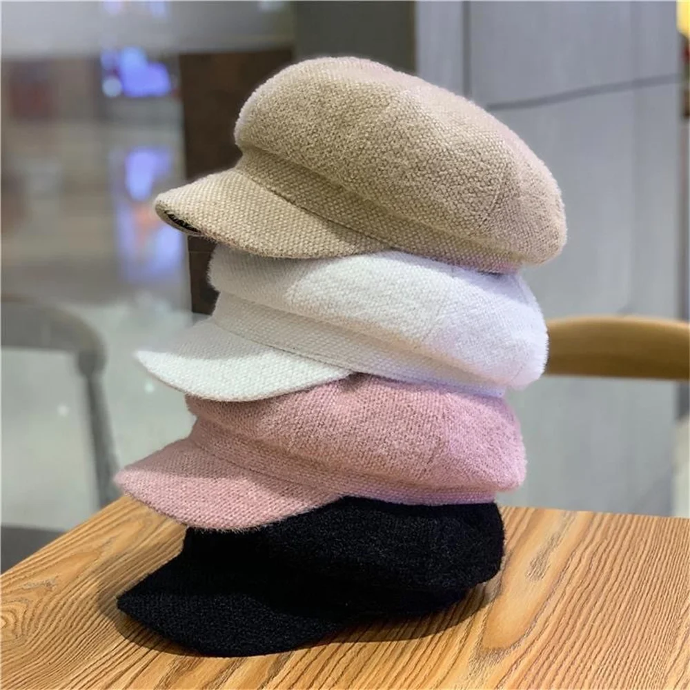 

New Chenille Octagonal Hat Duck Tongue Hat Women's Korean Version Versatile Autumn and Winter Hat Warm Women's Solid Beret