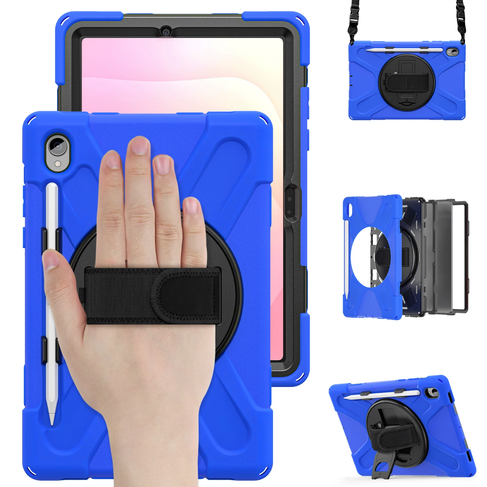 Foldable 360° Rotating Tablet Stand Case with Shoulder Strap and Pen Holder