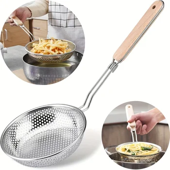Colino per schiumarola in acciaio inossidabile addensato con cucchiaio per schiumarola, lounge per uso domestico e colino per gnocchi, grande colino per frittura da cucina 1