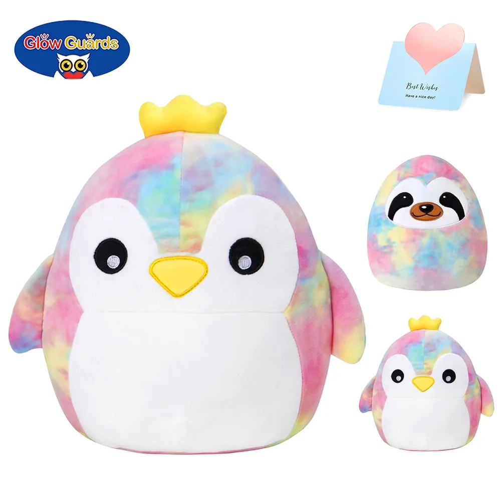 33cm Rainbow Penguin Throw Pillow Cute Plush Colorful Sloth Pillow Stuffed Animals Sleeping Soft Doll Toys Gifts for Girls 2