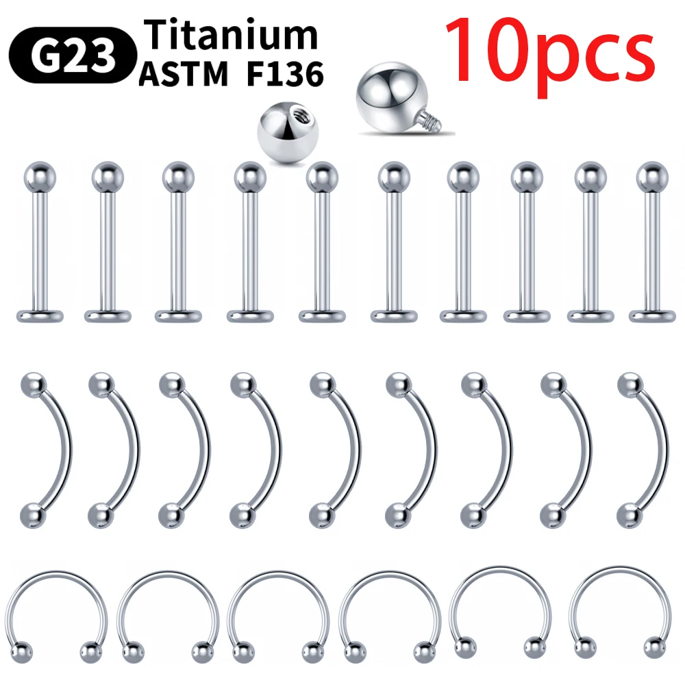 Wholesale 10PCS Eyebrow Piercing Jewelry Labret Lip Stud G23 Titanium Septum Piercing Nose Ring C rod Body Jewelry For Women