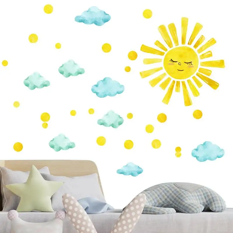 

Sun Wall Stickers Cartoon Painted Sun Sticker For Children Bedroom Wall Household Room Decoration Self adhesive Sun Stickers