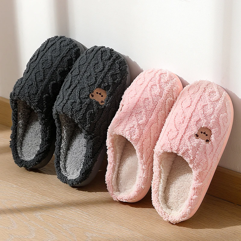 QYCKABY Women's Lovely Simplicity Fur Slippers Unisex Home Comfortable Plush Lined Slip On Shoes, Mens Warm Autumn Winter Slides 6