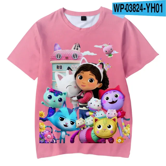 2023 Summer Kawaii Cute Gabbys DollHouse T Shirt Kids 3D Colorful Print Tshirt Girls Short Sleeve T-shirt Ladies Raper Style Top 6