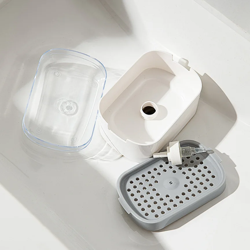 Manual Liquid Soap Dispenser Dish Soap Dispenser with Sponge Holder Press Type Cleaning Liquid Container Kitchen Accessories