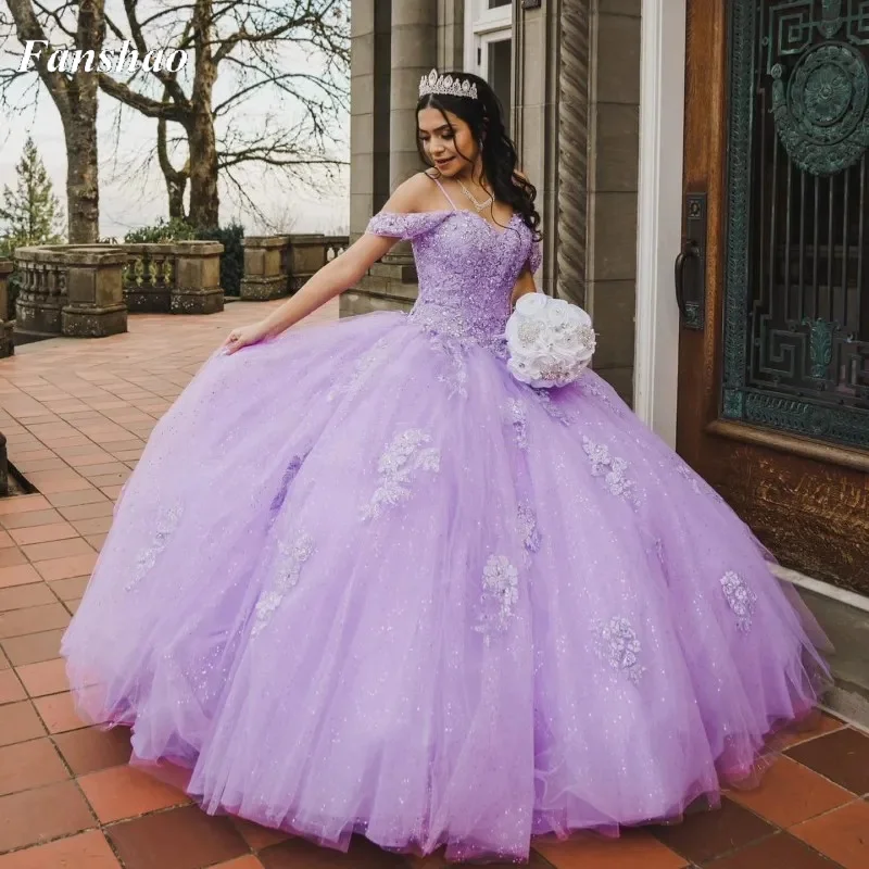 

Fanshao pd205 Quinceanera Dresses Lace Appliques Beads Sweep Tulle Off Shoulder Ball Gowns Vestidos De Sweet 15 Wear