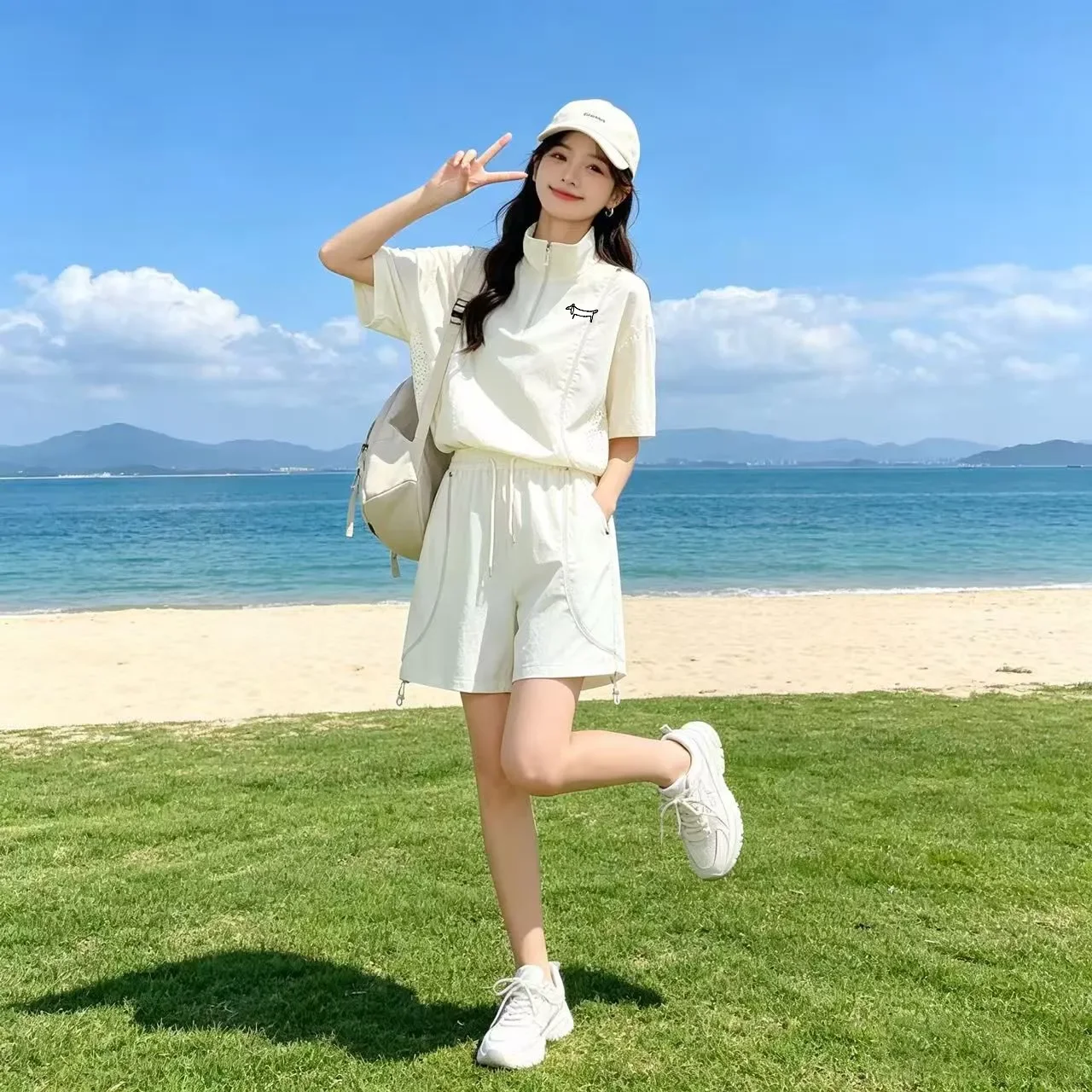 여름 자외선 차단 골프웨어 커플 상하의 세트 남녀 아이스 실크 시원한 캐주얼 루즈핏 스탠드 칼라 골프 의류