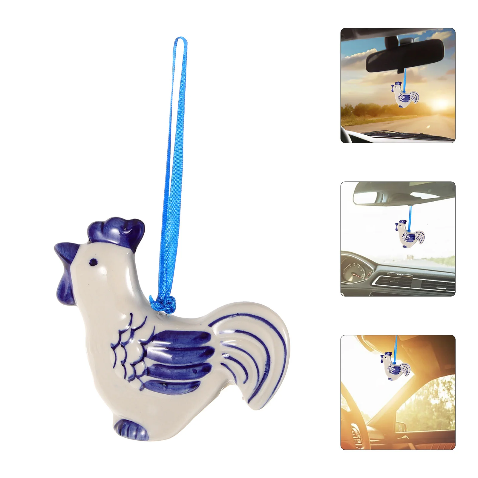 

Rear View Mirror Decor Hanging Rooster Decoration Christmas Tree Decorations Car Home Pendant Blue and White Porcelain