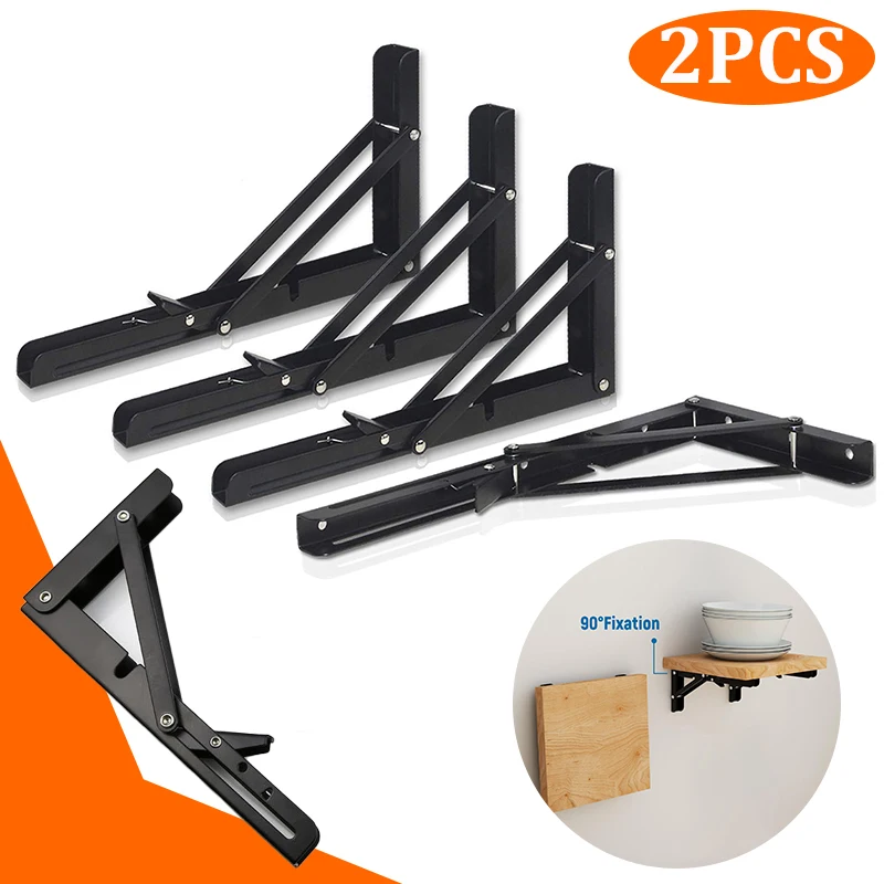 2PCS 8/10/12Inch Adjustable Wall Mounted Triangle Folding Angle Bracket Bench Table Shelf Bracket Furniture Heavy Support shelf bracket folding shelf bracket