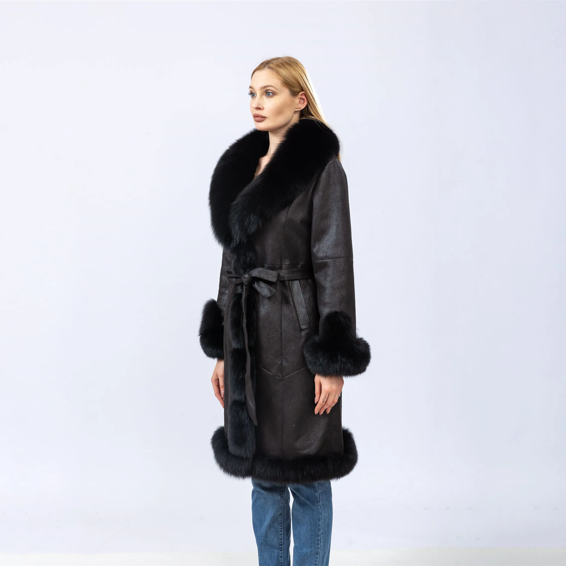 natural  rabbit one fur collar with fox fur with rabbit fur lining full pelt woman coat new style 2023 Autumn winter B230621