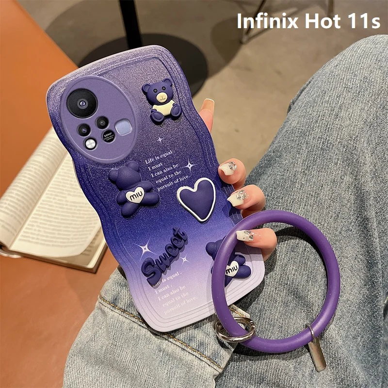 3D Wavy Gradient Sweet Bear Phone Case for Infinix Hot 11s NFC