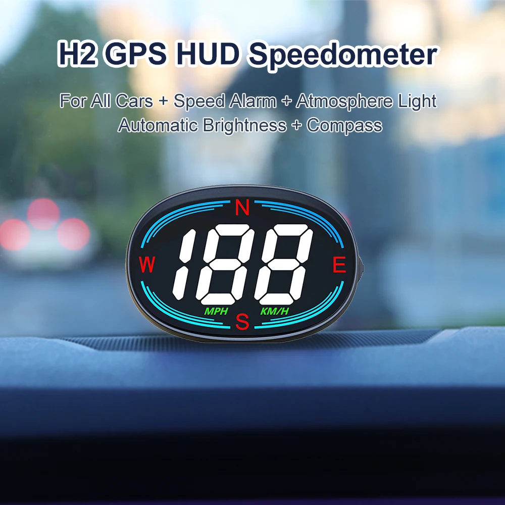 H2 HUD Head-up Display GPS Speedometer Car Smart Gauge for All Vehicles  with USB Cable Compass Over-speed Alarm Car Accessories