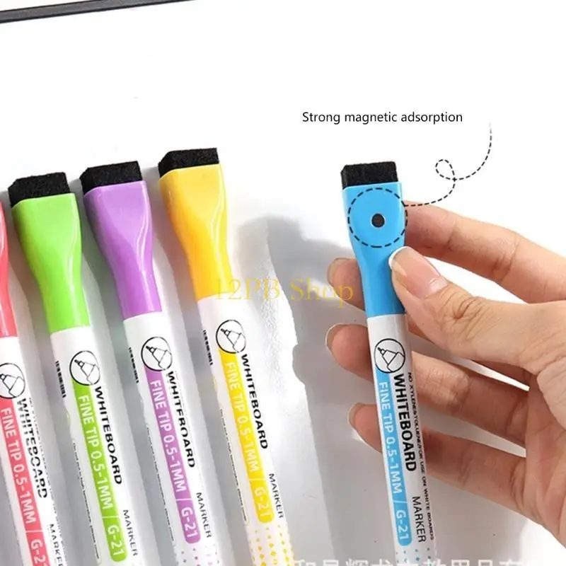 12PB 8 Color Marker 0.5MM Erasable Colorful Whiteboard Marker with Eraser