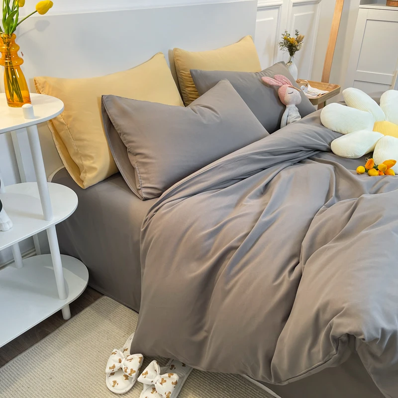 

Gray Yellow Simple Comforter Bedding Sets in Stock Solid Duvet Cover Twin Queen King Size 150x200cm Bed Linen Spot Home Textile