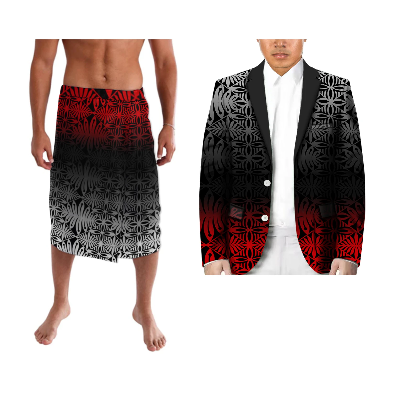 Polynesia Casual 2 Piece Suit And ie faitaga For Men Wedding Lapel Men Suits Party Prom Blazer Father's Day Gift 4