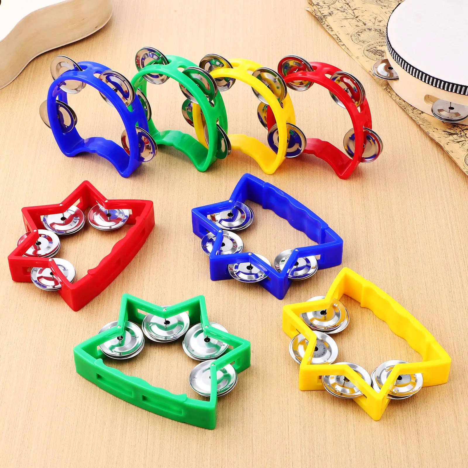 16pcs Music Educational Toys For Beginners Small Portable Hand Bells Percussion Tambourine Shaker Musical Instruments Funny hand tambourine wooden hand bells